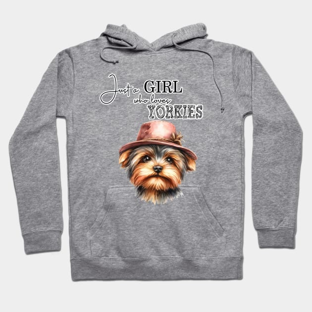 Just a Girl Who Loves Yorkies cute Yorkie dog with hat watercolor art Hoodie by AdrianaHolmesArt